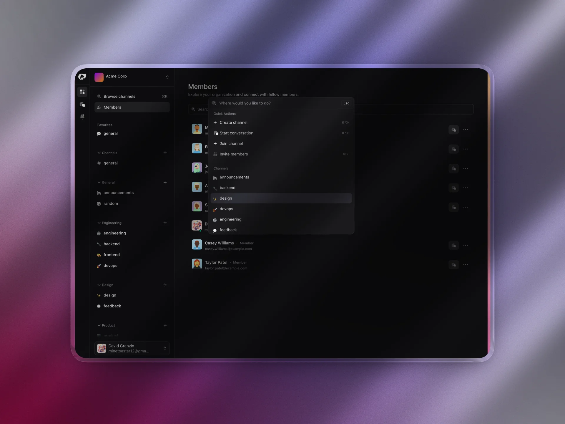 Hazel desktop app with command palette
